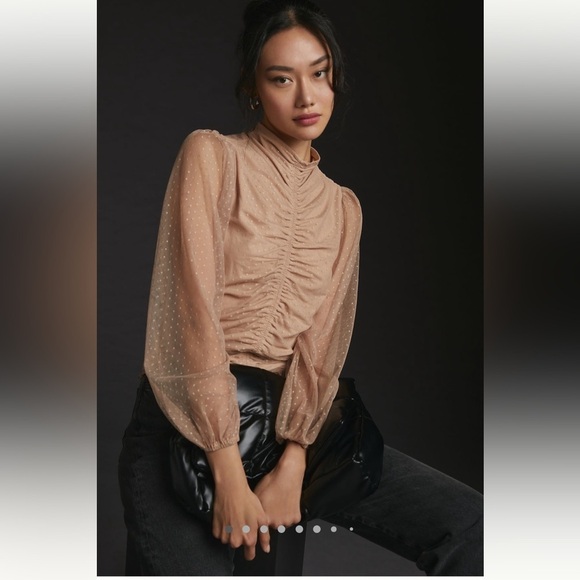 ***WORN ONCE***En Elly Ruched Blouse (color: Light Sand) - Picture 1 of 12
